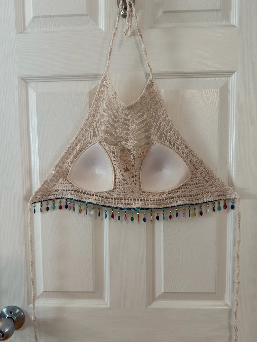 Coachella Evil Eye Beaded Crochet Halter Top Medium - Picture 2 of 7